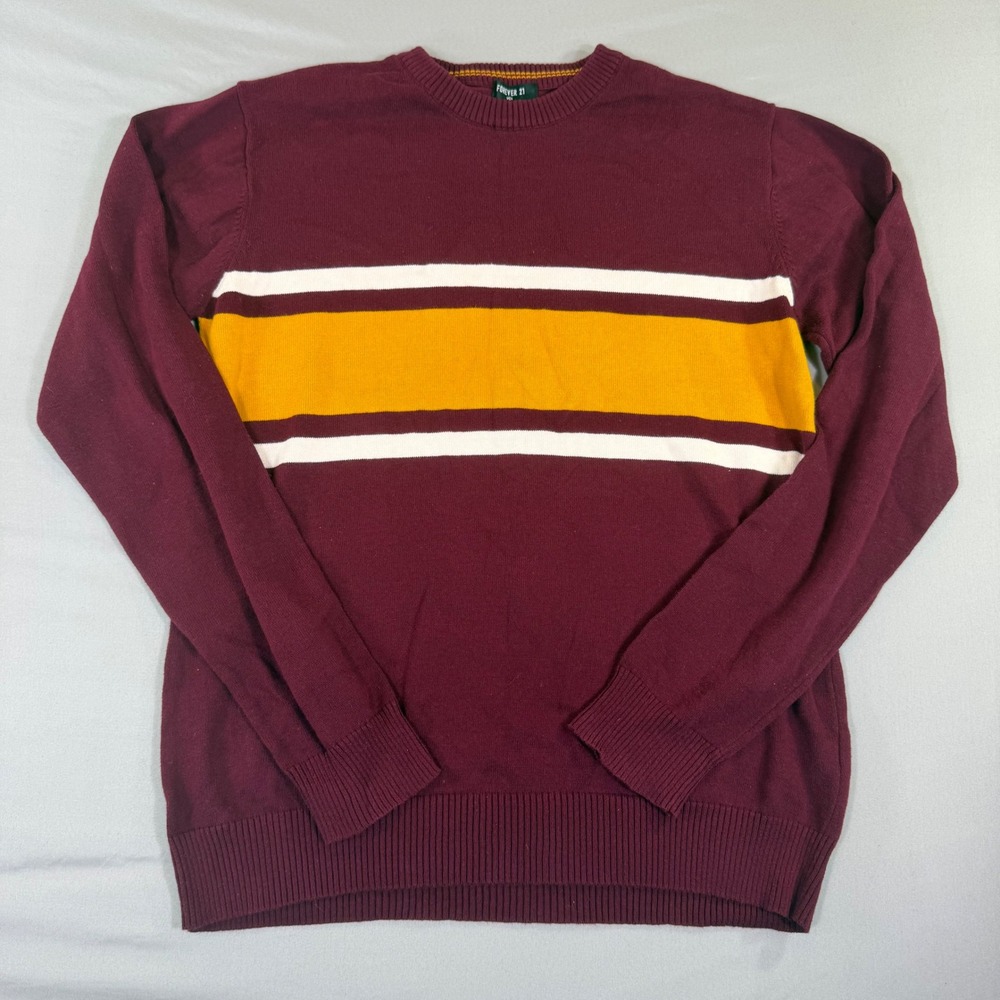 Maroon Yellow Striped Cotton Sweater Mens Medium Preppy Retro 70s Redskins